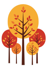 Colorful autumn trees with orange and red leaves in flat design  