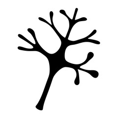 Abstract black shape resembling a branch on white background isolated art