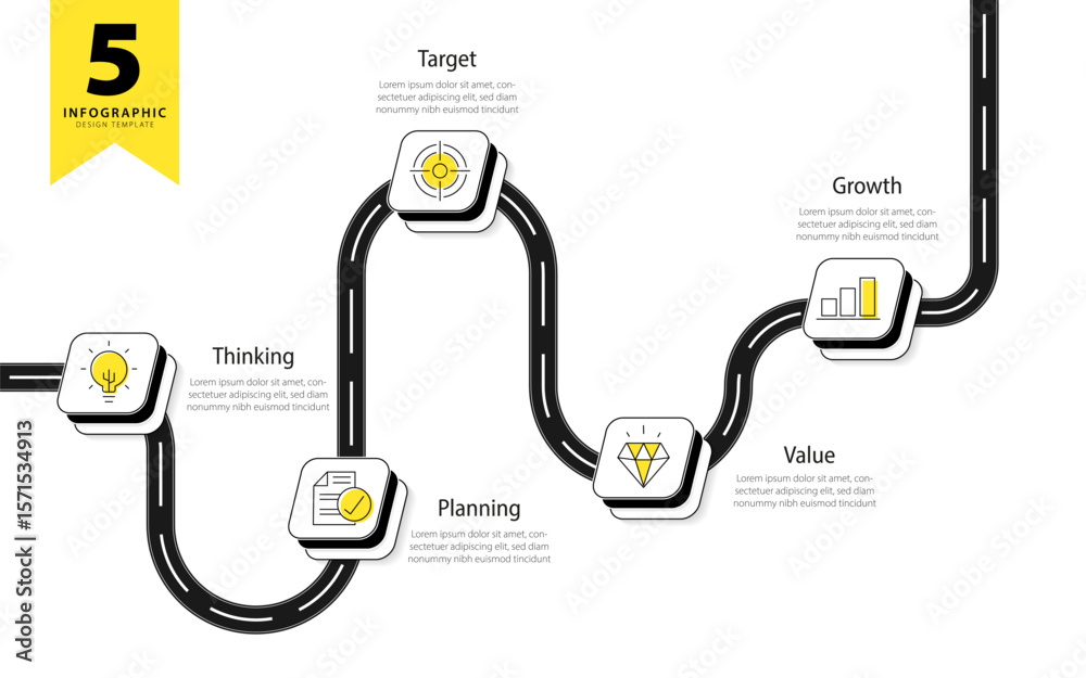 Fototapete timeline creator infographic template. 5 step timeline journey, calendar flat simple infographics de