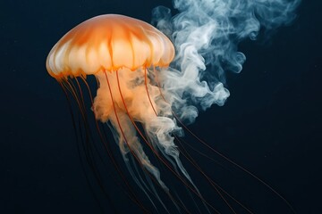 Obraz premium A Glowing Jellyfish Dances in the Depths of the Sea