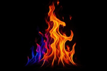 Fototapeta premium Red, blue, and purple hues swirl in a fiery spectacle against a black backdrop