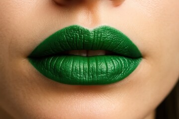 A Close-Up of Green Lipstick on a Skin Tone