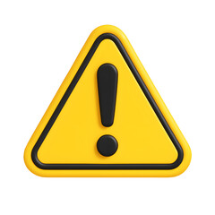 3D warning icon, yellow triangle with black exclamation mark for alert and caution, isolated on transparent background
