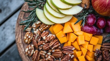 Colorful Cheese and Fruit Platter with Nuts and Fresh Herbs
