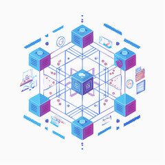 Isometric Network Data System Illustration