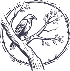 Obraz premium autumn tree silhouette with birds flying