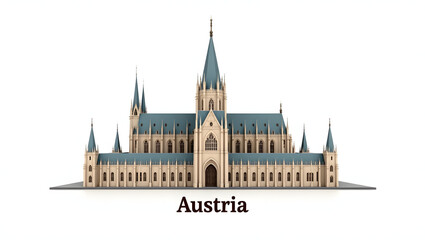 Fototapeta premium 3d illustration of St. Stephen's Cathedral with the word 'Austria' below. Detailed and elegant on white background.