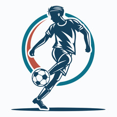 Dynamic illustration of a soccer player in action mid kick with vibrant colors and clean lines