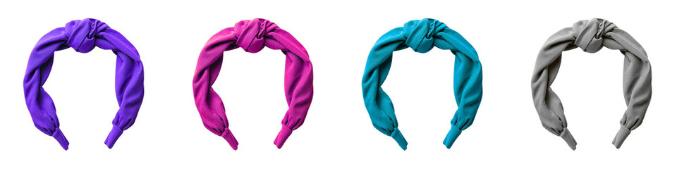Collection of colorful fabric headbands on transparent background for fashion concept