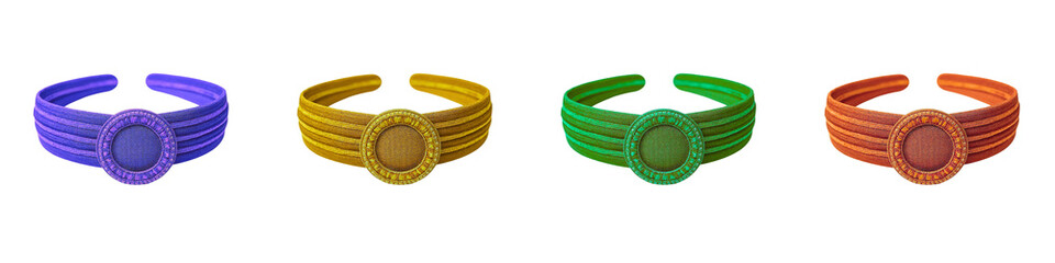 Collection of colorful hairbands with decorative stones on transparent background for fashion concept
