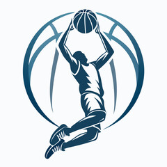 Dynamic basketball player leaping mid air in stylized vector art
