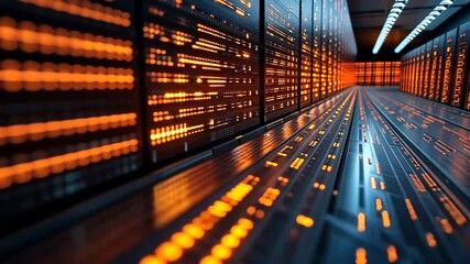 Futuristic server room data center with glowing lights and network connectivity - Powered by Adobe