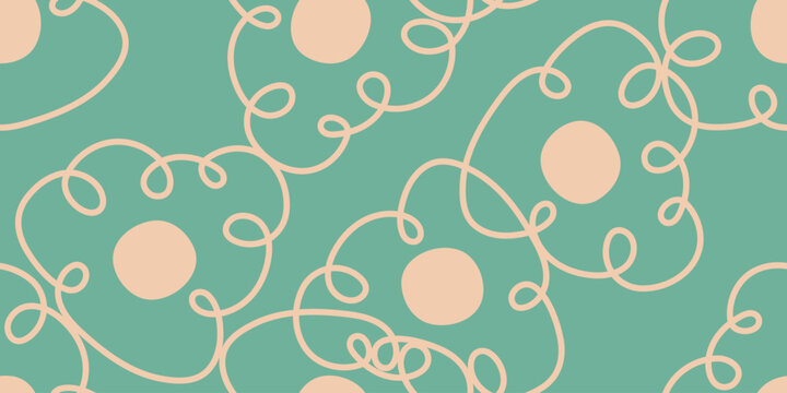 Seamless pattern neutral minimalist linear flowers. Simple floral background. Vector illustration. for textile design, fabric, wallpaper, covers, cards, wall art, posters and decoration.