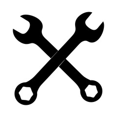 Two crossed wrenches in black silhouette, symbolizing tools and repair services