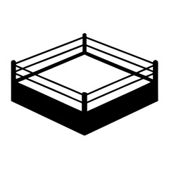 Black and white isometric image of a professional fighting or wrestling ring