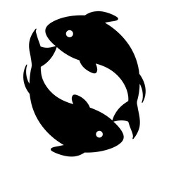 A simple illustration of two fish forming a circle in black and white