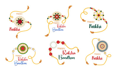 Raksha Bandhan festival Rakhi stickers, pearls beautiful design Rakhi, brother and sister festival, clipart, Indian culture, Rakhi illustration
