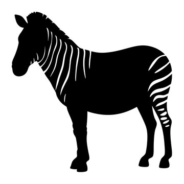 Striking zebra silhouette presenting bold stripes against a plain white backdrop