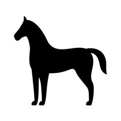 Black silhouette of a majestic horse standing still on a white background
