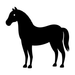Black Horse Silhouette Standing Calmly in Profile on a White Background