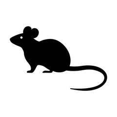 Silhouette of a Small Mouse with a Long Curvy Tail on White
