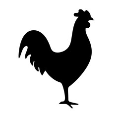 Black and white rooster silhouette standing tall on a plain background