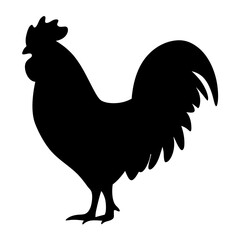 Elegant black silhouette of a proud rooster standing tall and strong