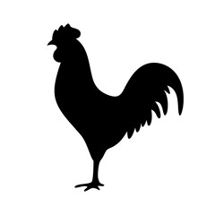 Silhouette of a rooster standing tall and proud against a white background
