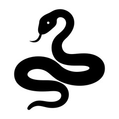 Simple Black Snake Illustration on White Background with its Tongue Out