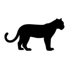 Silhouette of a Large Cat Standing Profile View on White Background
