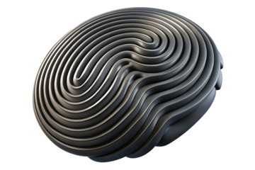 Abstract metallic fingerprint pattern with swirling lines isolated on transparent background