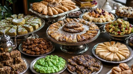 Assorted Middle Eastern Desserts and Sweets on Elegant Platters