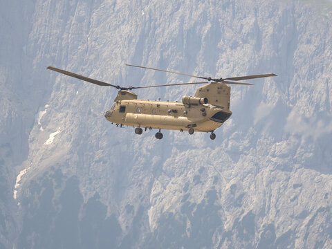 Netherlands Royal Air Force Boeing CH-47F Chinook D-479 flying over Zugspitze in the Alps