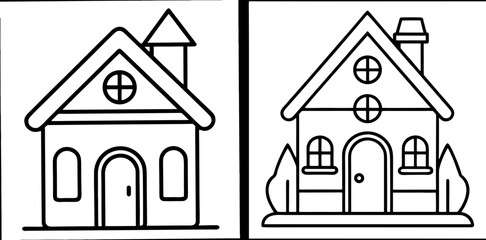 Little House Coloring Book Page – Outline Line Art Cozy Cottage Illustration for Kids and Adults