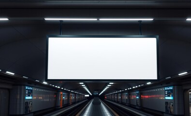A stark illuminated billboard a blank canvas for your creativity hangs silently in the heart of a bustling underground subway station its vast surface ready to capture the attention of millions of com