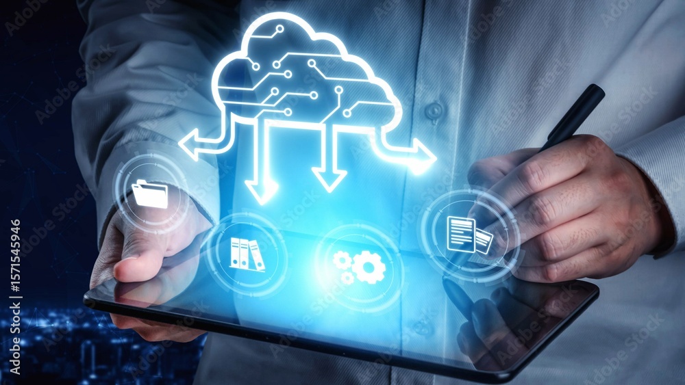Poster cloud computing, cloud strategy, and cloud technology transforming digital infrastructure with scala