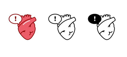 Stylized hearts featuring exclamation marks to symbolize alertness or heightened emotions.