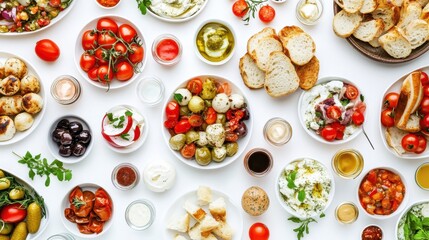 Colorful Spread of Fresh Mediterranean Dishes and Ingredients on Table