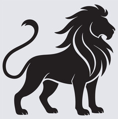 bold standing lion silhouette vector art illustration, black lion vector illustration