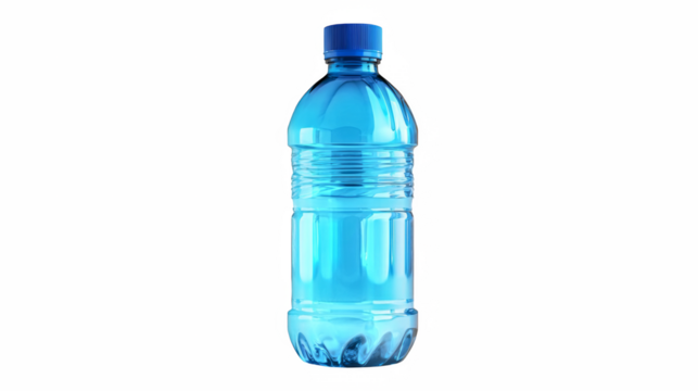 Refreshing blue plastic water bottle against a black backdrop offers a crisp, clean, and thirst-quenching sensation, perfect for health and hydration themes.