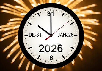 New Year's Eve Countdown Clock Celebrates Approaching 2026 with Festive Fireworks