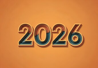 Retro Style 2026 Year Number Design with Layered Effects and Warm Color Palette