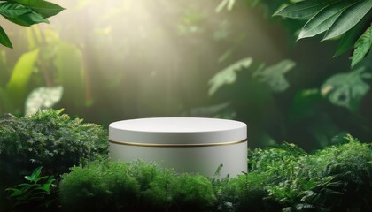 Cosmetic Product Presentation on Premium Podium with Nature-Inspired Background