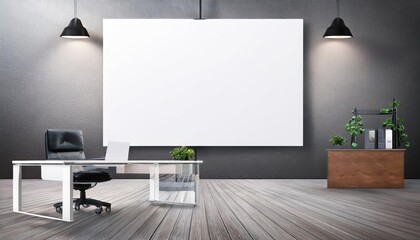 Office Interior with Poster on Wall in Contemporary Mockup Setting