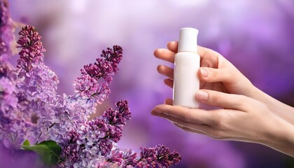 Skincare and Beauty Product Mockup Female Hands Holding Natural Cream on Lilac Background