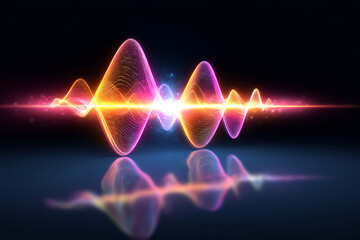 Abstract Glowing Waveform with Reflection for Sound Visualization and Data Representation