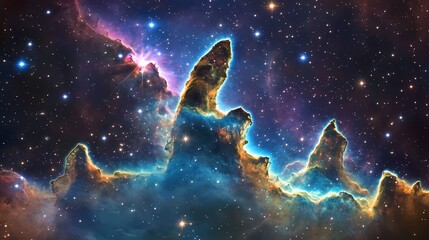 Fototapeta premium Cosmic Pillars Nebula Landscape Stunning Space Scene 