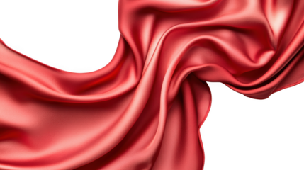 Luxurious flowing red silk fabric with soft folds isolated on transparent background