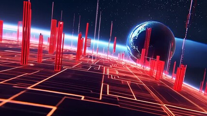 Futuristic Cityscape on a Circuit Board Planet - Powered by Adobe
