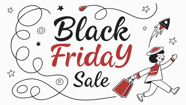 Excited shopper runs with shopping bag during black friday sale event